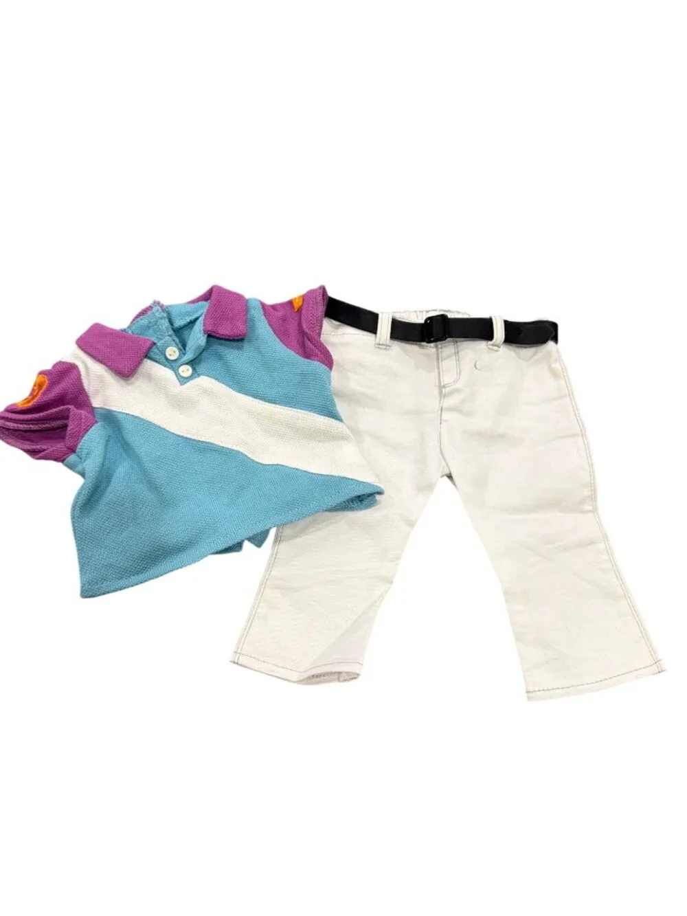 American Girl Doll Sport RidingOutfit Polo Shirt & White Pants With Belt Set